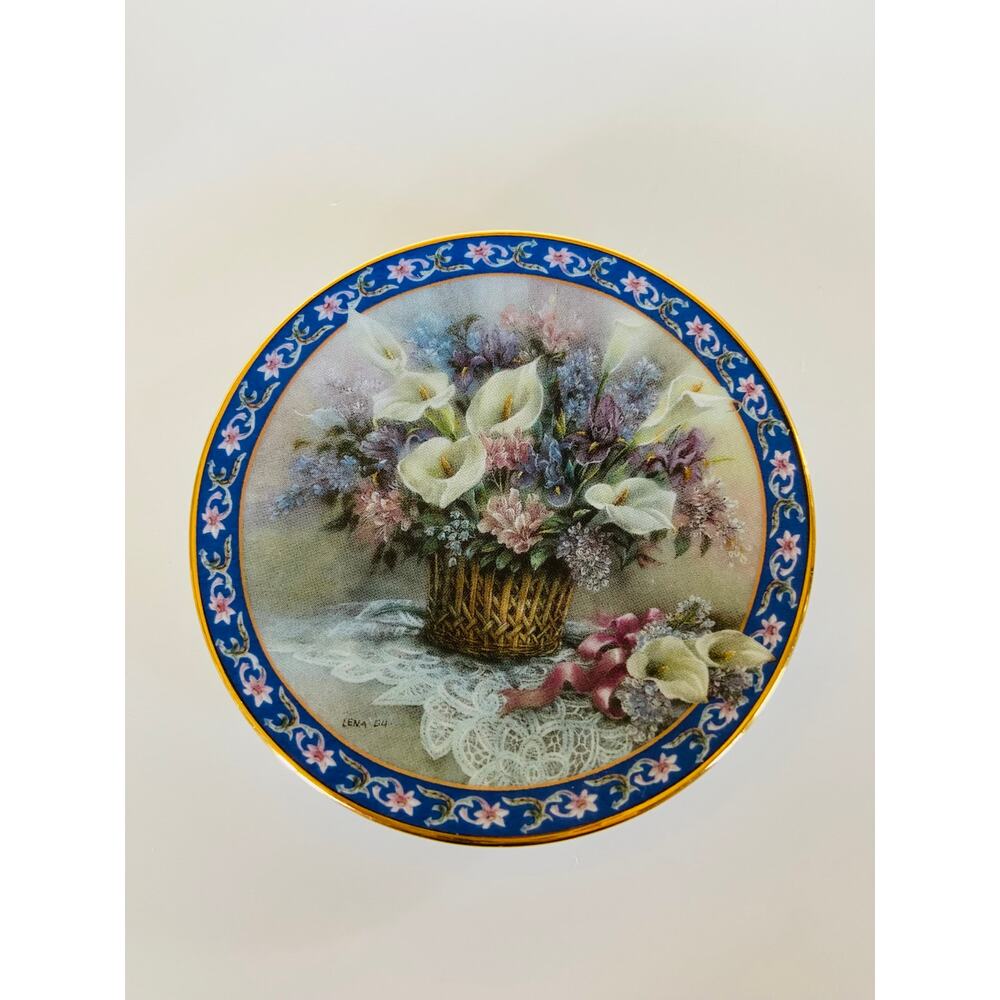 VINTAGE Lena Liu Mini Plate Collection Basket Bouquets Calla Lilies 1995